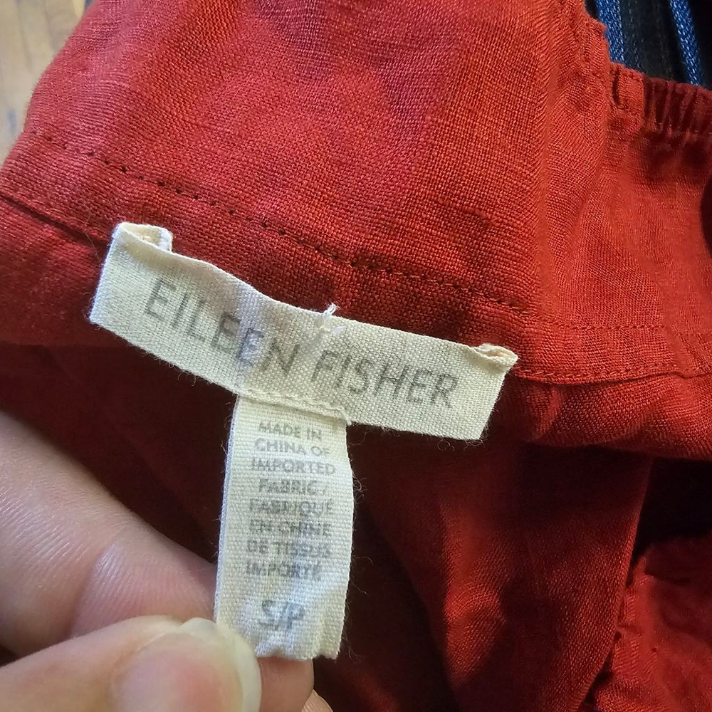 Eileen Fisher Petite Red Organic Linen Wide Leg Pants SP - Picture 7 of 8
